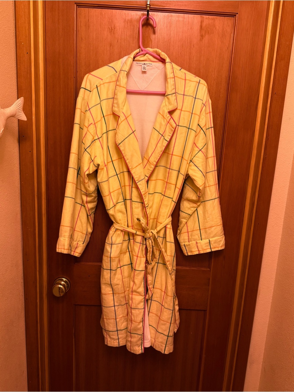 Tommy Hilfiger Vintage Plaid 100% Cotton Terry Cloth Bath Robe L/XL
